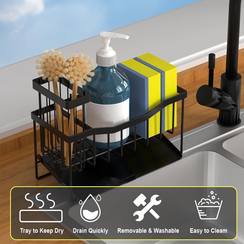 Fssvcd Maifan Sink Caddy Sponge Holder for Kitchen with Brush Holder and Stainless Steel Self Drain Tray, Rustproof Kitchen Sink Organizer for Sponge, Soap Dispenser Storage Accessories - Image 3